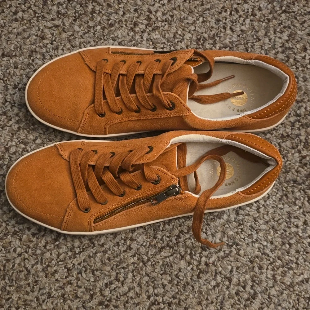 Revitalign  Suede Lace-Up Sneakers in Burnt Orange Ladies